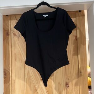 Bar III Black Asymmetrical Short Sleeve Bodysuit